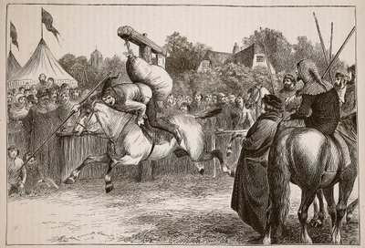 Engelsk munterhed i det fjortende århundrede: Tilting at the Quintain, illustration fra Cassells Illustrated History of England (sepiafoto) af English School