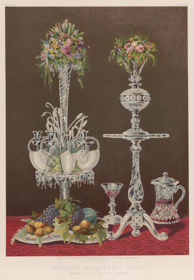 Graveret og farvet glas af herrerne W P og G Phillips, London af English School