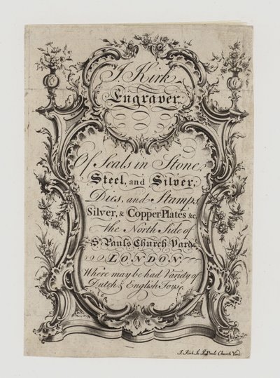 Engravers of Seals, J Kirk, handelskort af English School