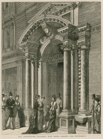 Indgangen til The Grosvenor Gallery, New Bond Street, London af English School