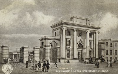 Indgang til Birmingham (Curzon Street) Station, 1838 af English School