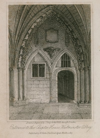 Indgang til Chapter House, Westminster Abbey, London af English School