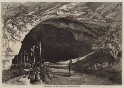 Indgang til Peak Cavern, Derbyshire (gravering) af English School