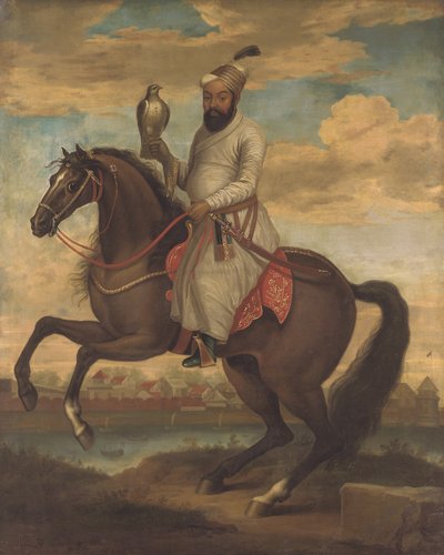 Ridesportræt af en indisk adelsmand (olie på lærred) af English School