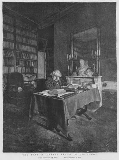Ernest Renan, fransk filosof og religionshistoriker, i sin undersøgelse (litho) af English School