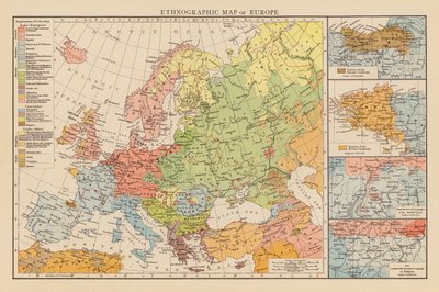 Etnografisk kort over Europa (farvelitografi) af English School
