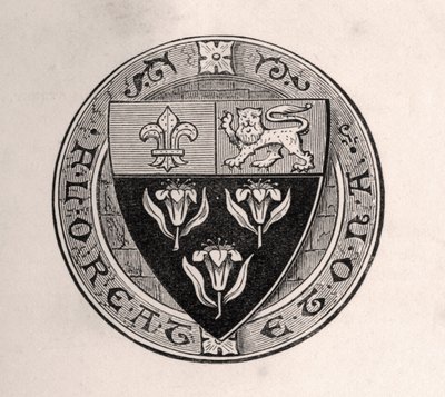 Eton-skjold lagt over roundel med skolemotto, illustration fra Memoirs of Eminent Etonians, af Sir Edward Creasy udgivet London 1876 af English School