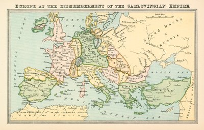 Europa ved opløsningen af det karolingiske rige (farvelitografi) af English School