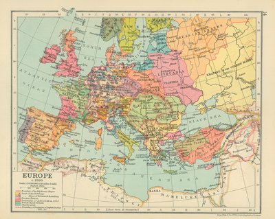 Europa ca. 1360 (farvelitografi) af English School