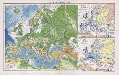 Europa, fysisk (farvelitografi) af English School