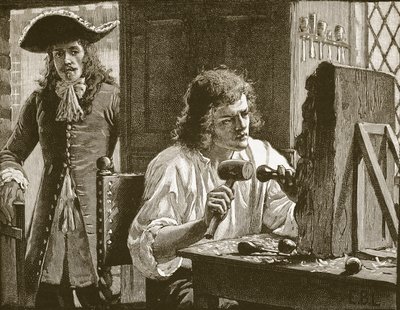 Evelyn opdager Grinling Gibbons, illustration fra Cassells Illustrated History of England (sepia foto) af English School