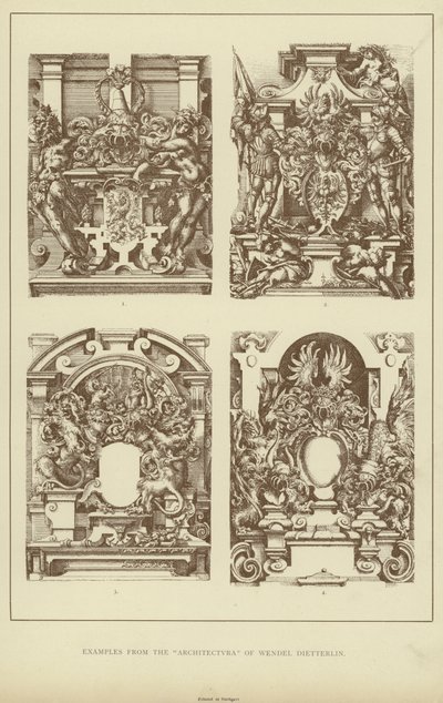 Eksempler fra "Architectvra" af Wendel Dietterlin (litho) af English School