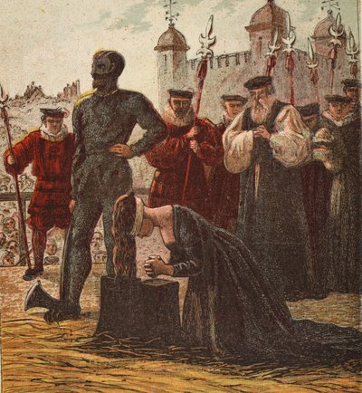 Henrettelse af Lady Jane Grey, pub. 1890 (farvelitografi) af English School