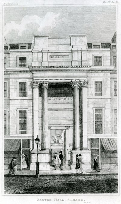 Exeter Hall, Strand, London fra Gentlemans Magazine af English School
