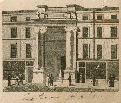 Exeter Hall, Strand, London; bevis af English School