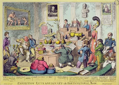 Exhibition Extraordinary in the Horticultural Room, ætset af George Cruikshank (1792-1878), pub. af G. Humphrey, 1826 (farvet radering) af English School