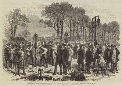 Eksperimenter med Nortons Patent Tube-Wells, brugt af Our Army i Abessinien (gravering) af English School
