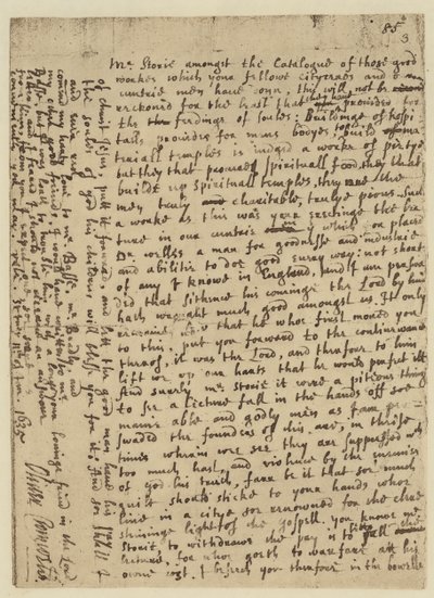 Faksimile af Oliver Cromwells brev til Mr. Storie, dateret St Ives af English School