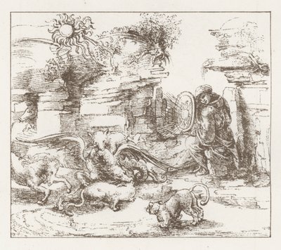 Faksimile af en undersøgelse af Leonardo da Vinci (gravering) af English School