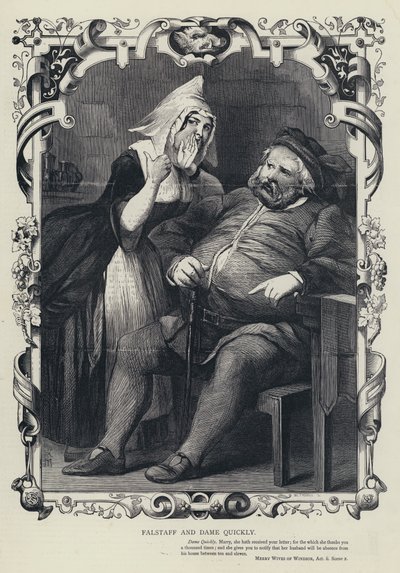 Falstaff og Dame Quickly, De lystige koner i Windsor, 2. akt, 2. scene (stik) af English School