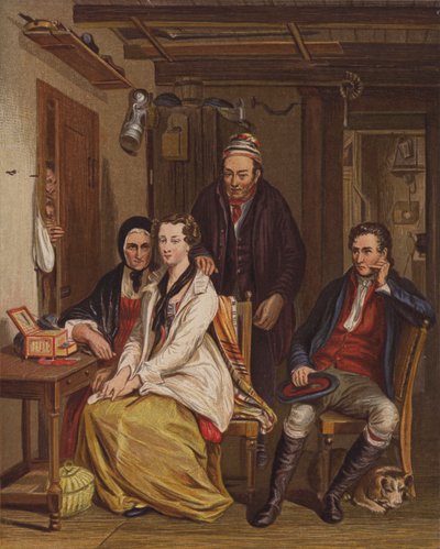 Familie derhjemme (farve litho) af English School