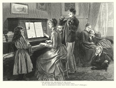 Familie, der spiller musik sammen (gravering) af English School