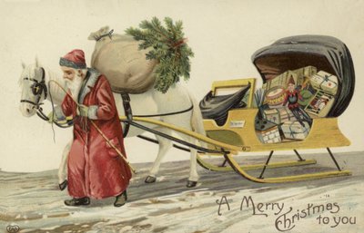 Julemanden trækker en slæde med gaver af English School