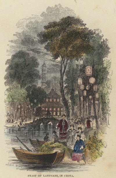 Fest af lanterne, i Kina (farvet gravering) af English School