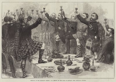 Festival of the Highland Society, the Health of the Duke of Rothsay, med Highland Honours (gravering) af English School
