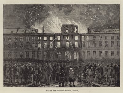 Brand ved guvernørens hus, Brugge (gravering) af English School