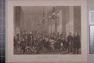 Første chartistmøde, British Coffee House på Cockspur Street, 1839 af English School