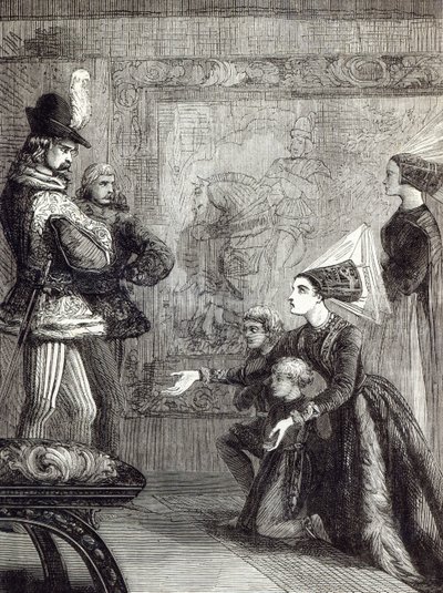 Første møde mellem Edward IV og Lady Elizabeth Gray, illustration fra 