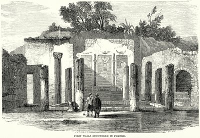 De første mure opdaget i Pompeji (gravering) af English School