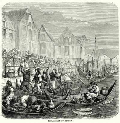 Fiskemarked i Bergen (kobberstik) af English School