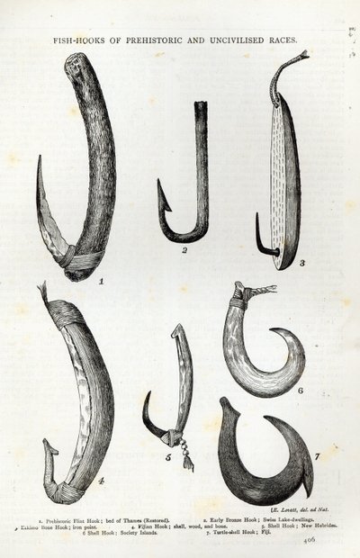 Fiskekroge af forhistoriske og uciviliserede racer, fra 