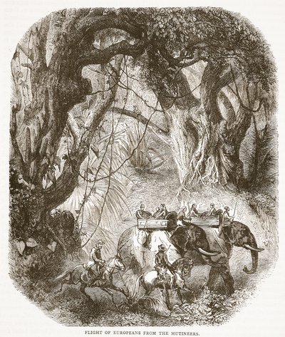 Flight of Europeans from the Mytery, illustration fra Cassells Illustrated History of England af English School