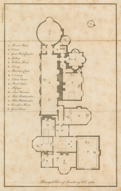 Plantegning af hovedetagen, Strawberry Hill, London af English School