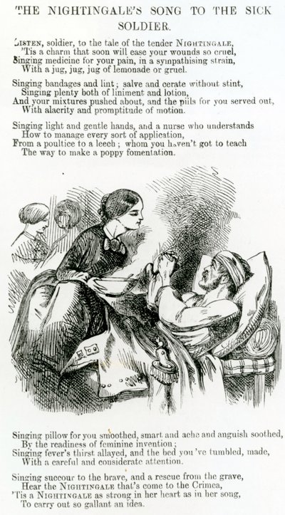 Florence Nightingale passer på en syg soldat på Krim af English School