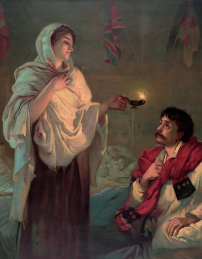 Florence Nightingale med en olielampe af English School