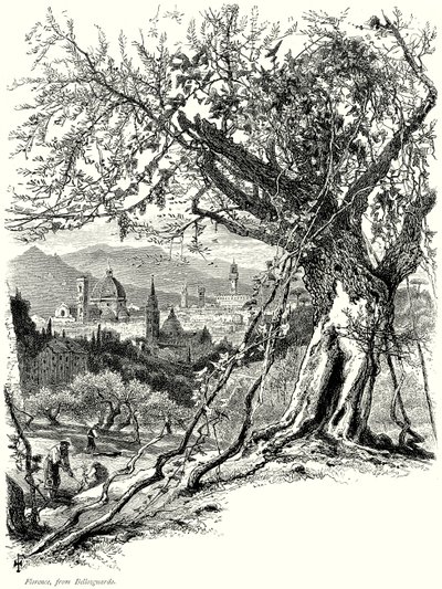 Firenze, fra Bellosguardo (kobberstik) af English School