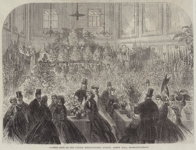 Flower Show of the United Horticultural Society, Albion Hall, Moorgate-Street (gravering) af English School