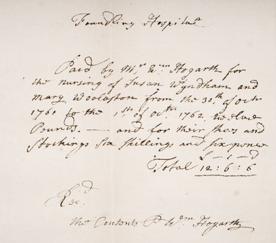 Kvittering fra Foundling Hospital, underskrevet af William Hogarth af English School