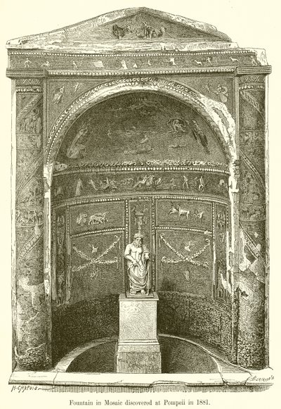 Springvand i mosaik opdaget i Pompeji i 1881 af English School