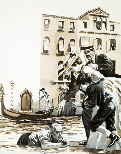 Frederick Rolfe klatrer ud af en kanal i Venedig af English School