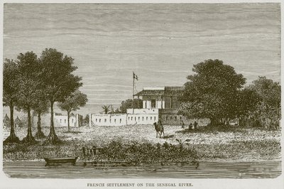 Fransk bosættelse ved Senegal-floden, illustration fra Illustrated Travels, c.1880 af English School