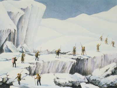 Hyppig optræden af isen med broer af sne, fra en fortælling om en opstigning til toppen af Mont Blanc af Charles Fellows (1799-1860), udgivet 1827 af English School