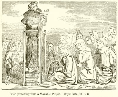 Mönch predigt von einer beweglichen Kanzel. Royal MS., 14 E. 3 von English School