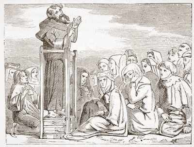 Friar prædiker fra en bevægelig prædikestol, illustration fra The History of Protestantism af James Aitken Wylie (1808-1890), pub. 1878 af English School