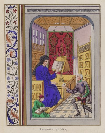 Froissart i sit arbejdsværelse (farvet gravering) af English School