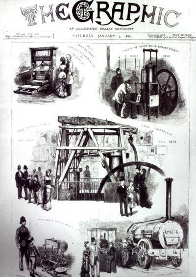 Forside af The Graphic, der viser vigtige opfindelser, 3. januar 1880 af English School